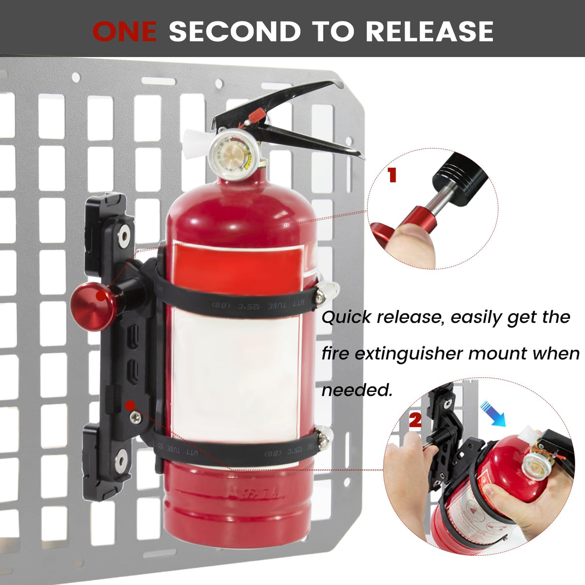 ZHILXN Molle Panel Fire Extinguisher Mount — Quick-Release Bracket for 1-2 in MOLLE Panels