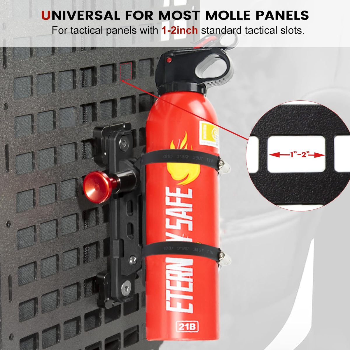 ZHILXN Molle Panel Fire Extinguisher Mount — Quick-Release Bracket for 1-2 in MOLLE Panels