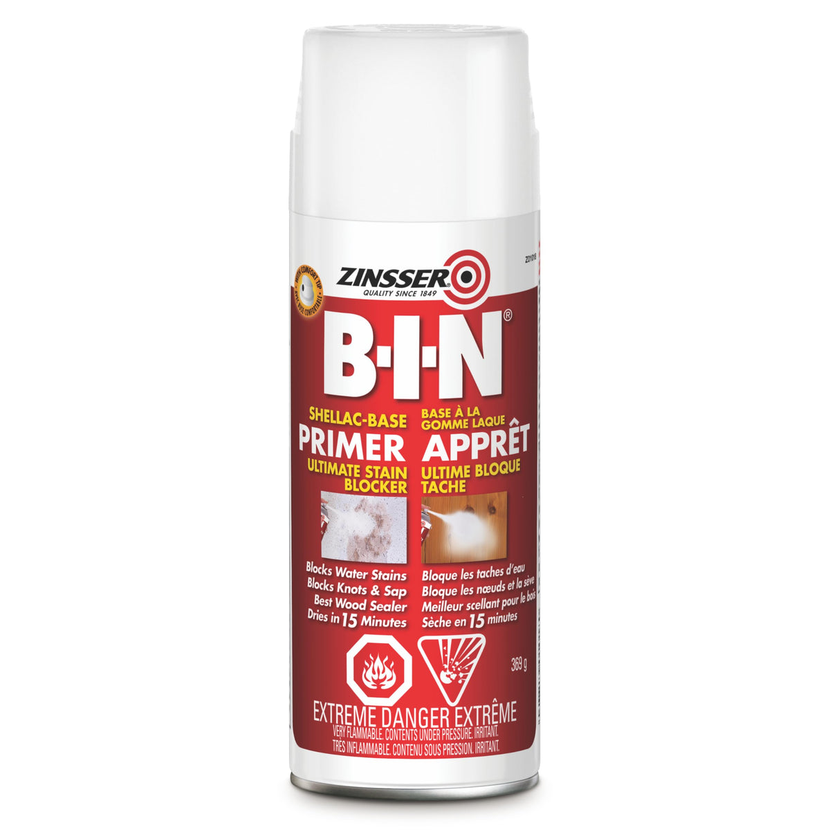 Zinsser BIN Shellac-Base Primer-Sealer White 369g | Stain & Odor Blocking