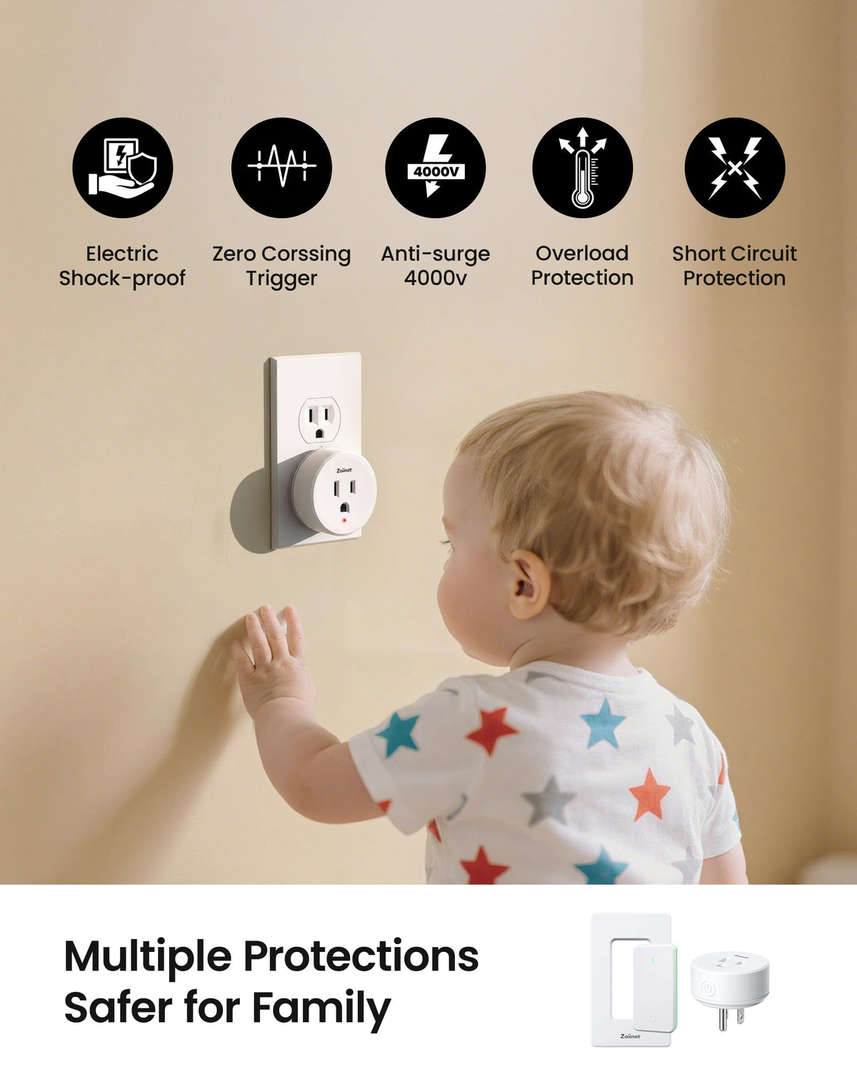 Zoiinet Remote Control Outlet Plug Switch – Buckle Design, 300 ft Range, 15A/1500W, Programmable