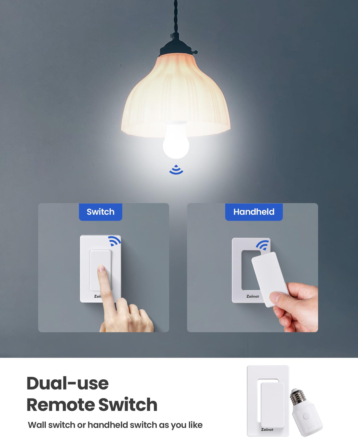 Zoiinet 500W Wireless Light Switch Socket – No Wiring Needed, E26/E27 Bulbs