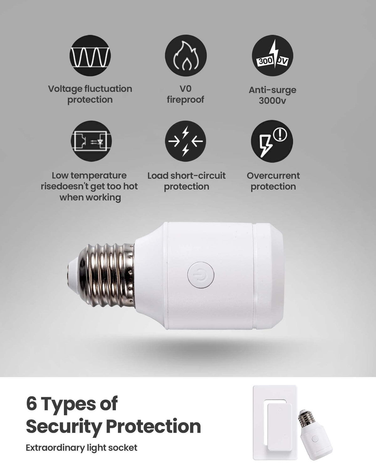 Zoiinet 500W Wireless Light Switch Socket – No Wiring Needed, E26/E27 Bulbs