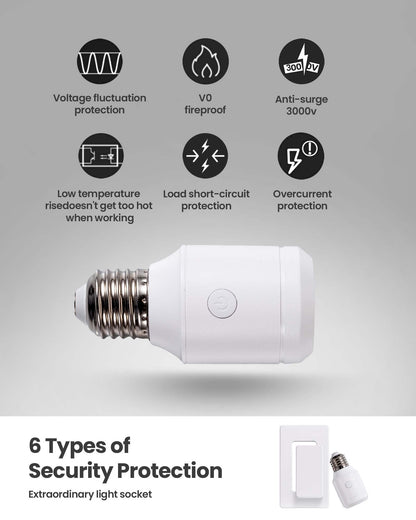 Zoiinet 500W Wireless Light Switch Socket – No Wiring Needed, E26/E27 Bulbs