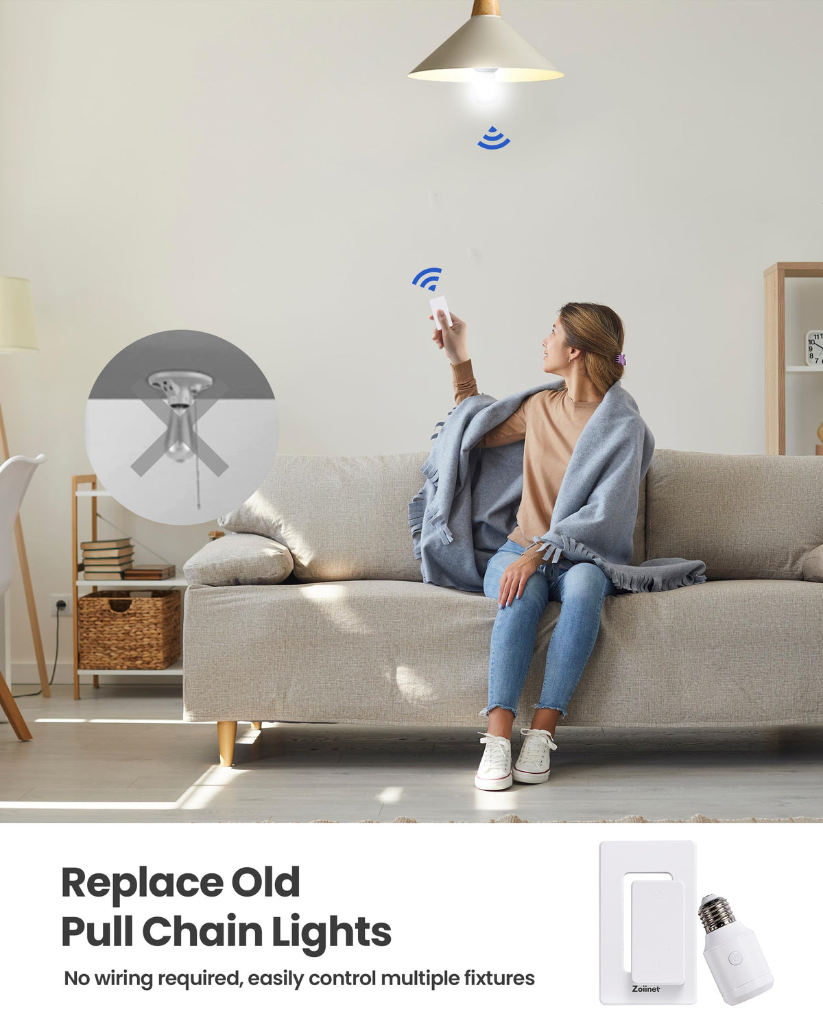 Zoiinet 500W Wireless Light Switch Socket – No Wiring Needed, E26/E27 Bulbs