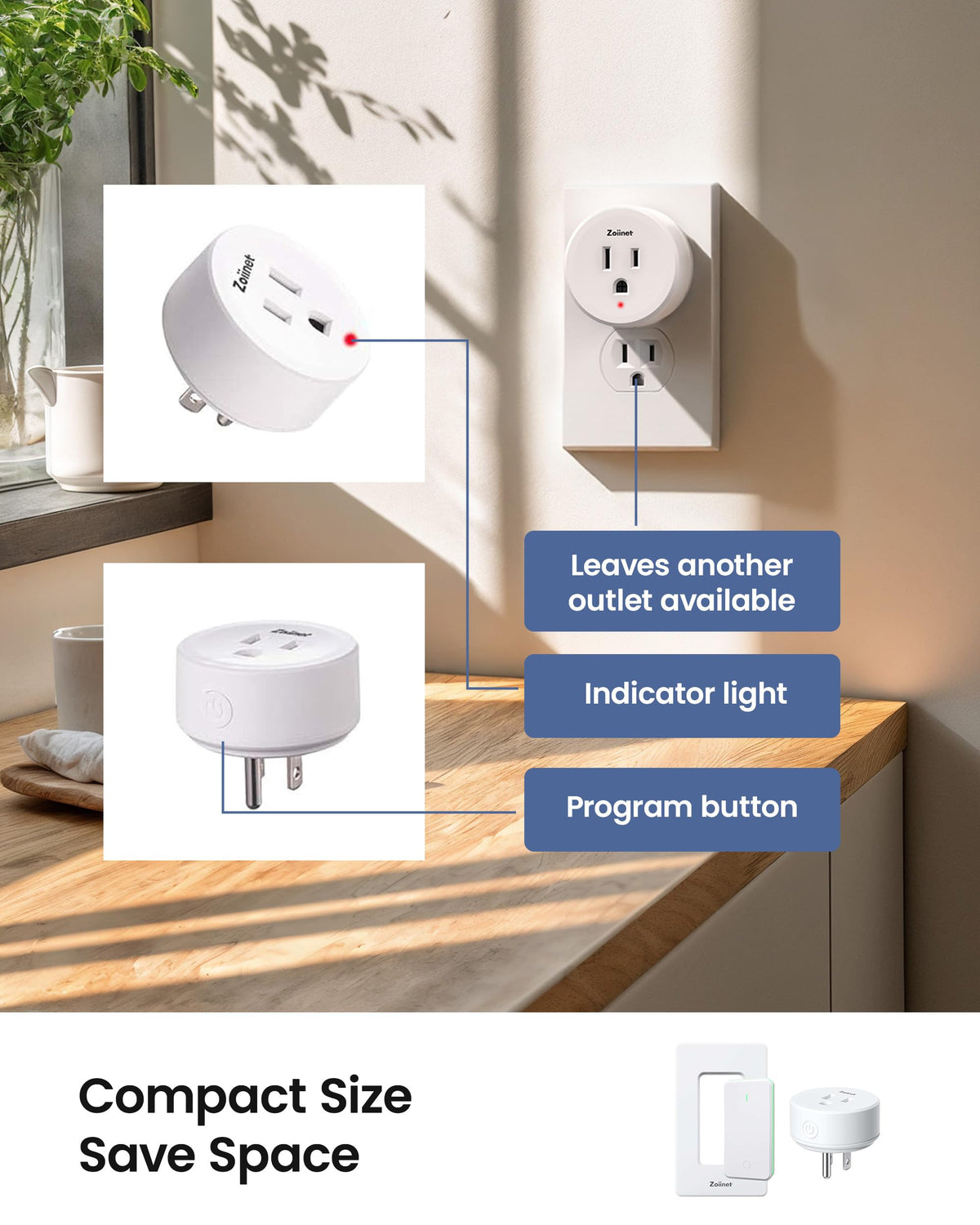 Zoiinet Remote Control Outlet Plug Switch – Buckle Design, 300 ft Range, 15A/1500W, Programmable