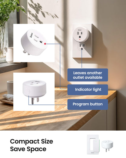 Zoiinet Remote Control Outlet Plug Switch – Buckle Design, 300 ft Range, 15A/1500W, Programmable