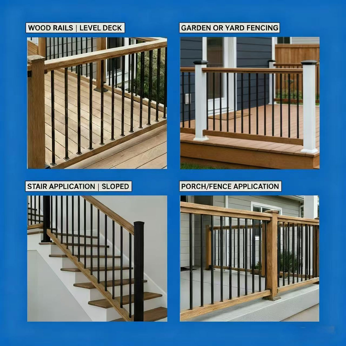 ZONEGRACE 56-Pack 26-Inch Aluminum Balusters for Deck Railing – Black Round Metal Spindles