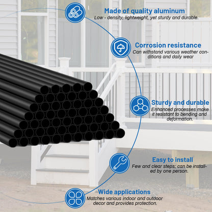 ZONEGRACE 56-Pack 26-Inch Aluminum Balusters for Deck Railing – Black Round Metal Spindles