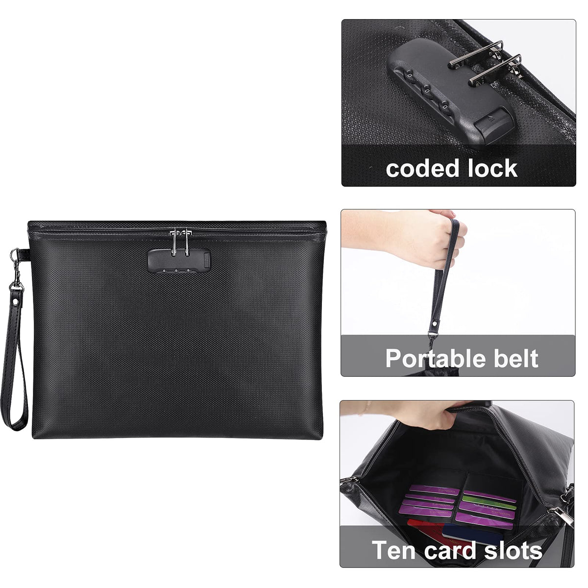 ZOOPIP Fireproof Document Bag with Lock – A4 14.3x10.2 in, Waterproof & 2000°F