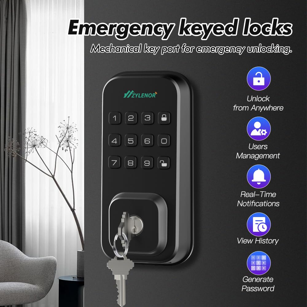 Zylenor Keyless Entry Door Lock – Smart Front Door Lock with WiFi, Keypad & App Control